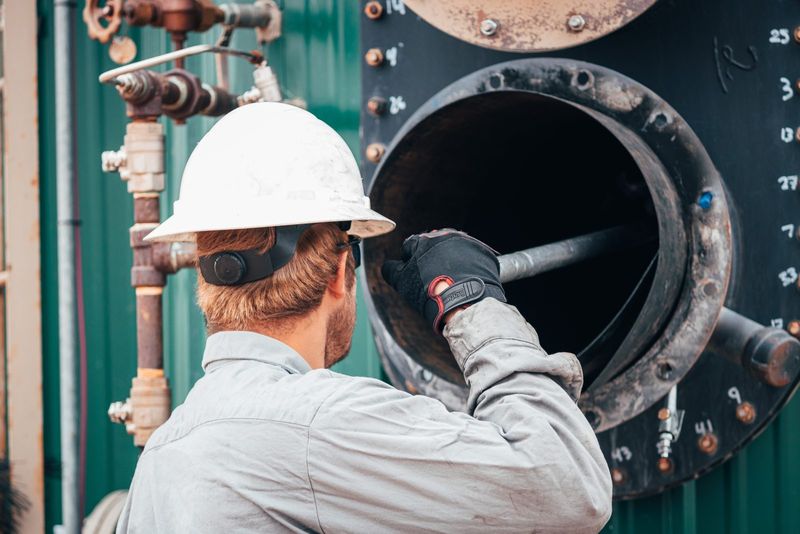 Technician scanning a fire tube through the open vessel